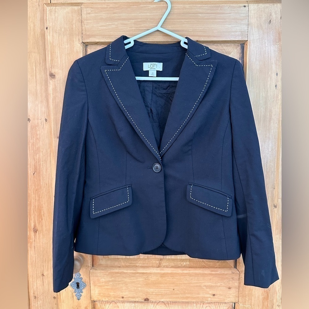 Loft Blazer Black w/White Trim Academia Clueless Old Money Size 2 Petite